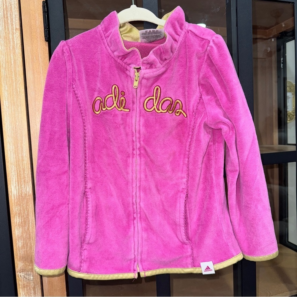 Y2K vintage adidas velour jacket zip up sweatshirt toddler girl embroidered